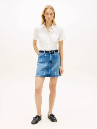 Allover Crest High-Rise Denim Mini Skirt Allover Crest High-Rise Denim Mini Skirt