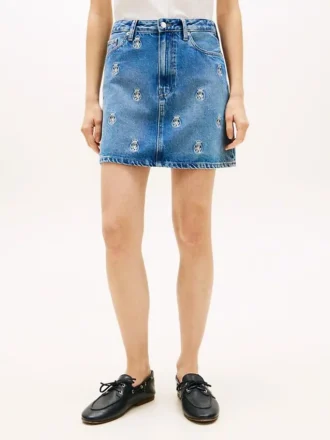 Allover Crest High-Rise Denim Mini Skirt Allover Crest High-Rise Denim Mini Skirt