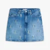 Allover Crest High-Rise Denim Mini Skirt