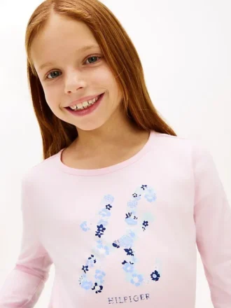 Børne-T-shirt med blomstermonogram