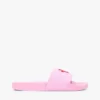Broderet script-monogram pool-sandaler