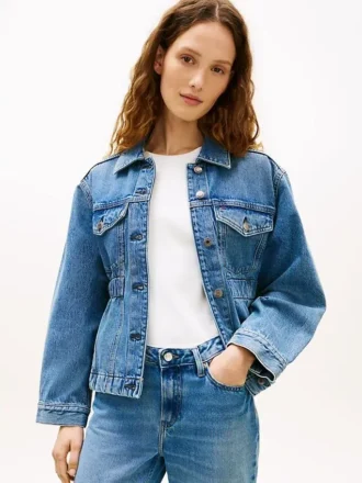 Cinched Faded Denim Jacket