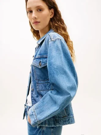 Cinched Faded Denim Jacket