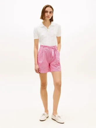 Gingham Seersucker-shorts med bælte Gingham Seersucker-shorts med bælte