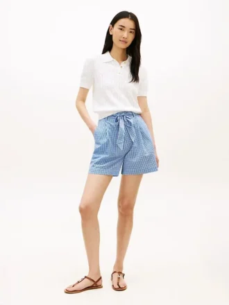 Gingham Seersucker-shorts med bælte Gingham Seersucker-shorts med bælte