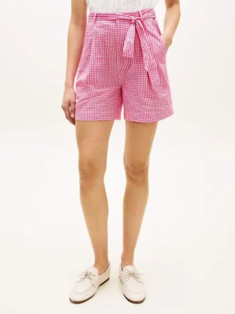Gingham Seersucker-shorts med bælte Gingham Seersucker-shorts med bælte