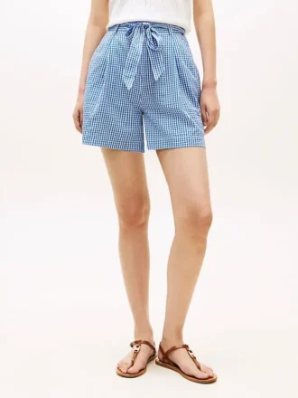 Gingham Seersucker-shorts med bælte Gingham Seersucker-shorts med bælte