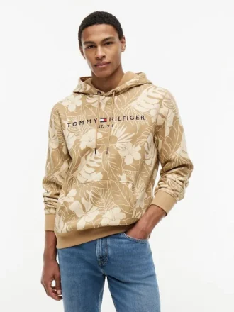 Hoodie med tropisk print og børstet inderside Hoodie med tropisk print og børstet inderside