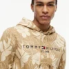 Hoodie med tropisk print og børstet inderside