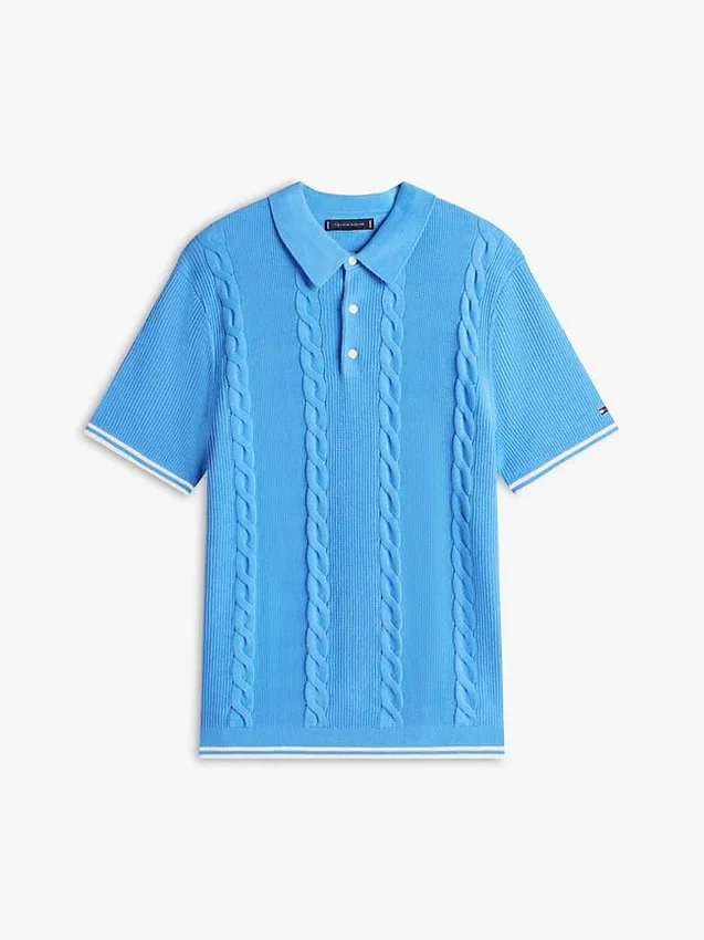 Kortærmet kabelstrikket polo Kortærmet kabelstrikket polo