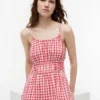 Midi-kjole i linneblanding med gingham-mønster