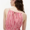 Midi-kjole i linneblanding med gingham-mønster