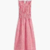 Midi-kjole i linneblanding med gingham-mønster