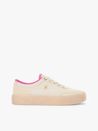 Platform-sneaker i canvas med blandet tekstur