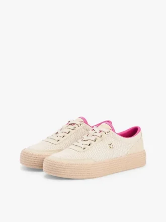 Platform-sneaker i canvas med blandet tekstur