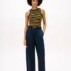 Plisseret twill-chino med bred benvidde