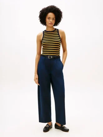 Plisseret twill-chino med bred benvidde