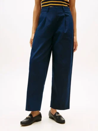 Plisseret twill-chino med bred benvidde