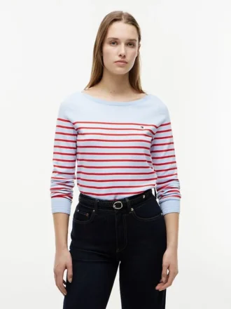 Stribet sweater med bådudskæring Stribet sweater med bådudskæring