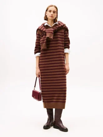 Stribet uld-kashmir-sweaterkjole