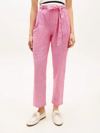 Tapered gingham-seersucker bukser med bælte