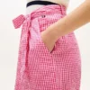 Tapered gingham-seersucker bukser med bælte