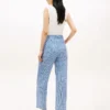Tapered gingham-seersucker bukser med bælte