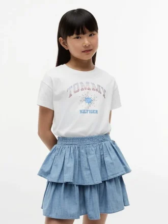 Tommy Hilfiger T-shirt med rhinestone-logo til børn